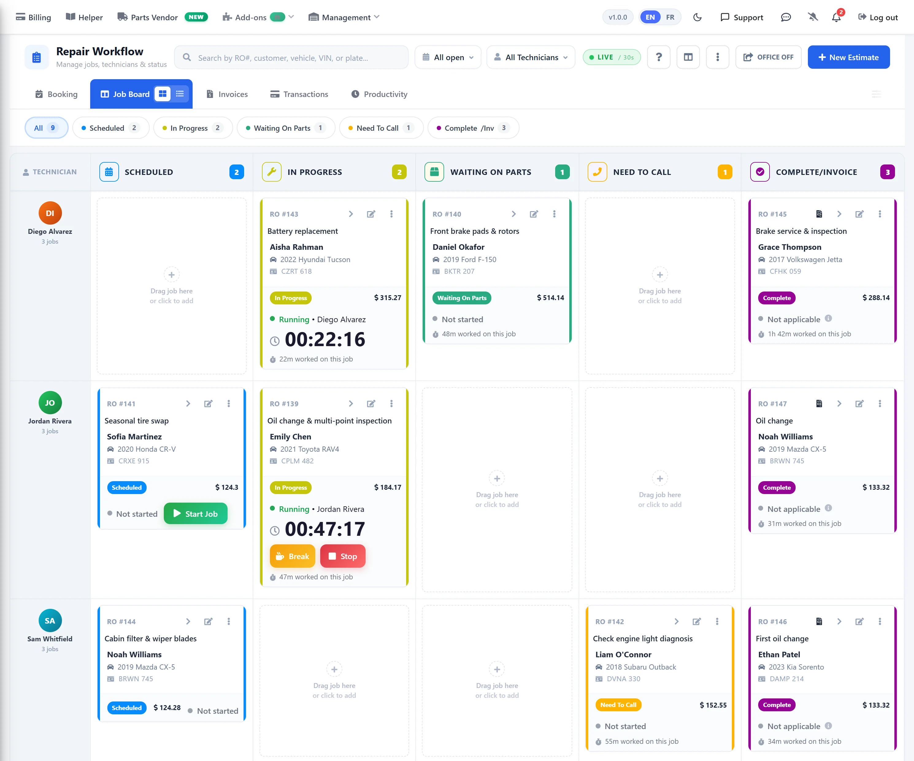 Job Board with every open job by status